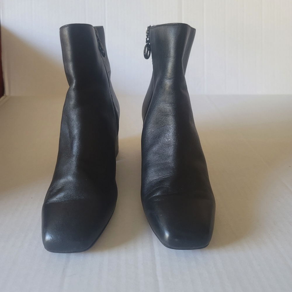 Franco Sarto Black Leather Ankle Booties with Block Heel - Picture 2 of 11